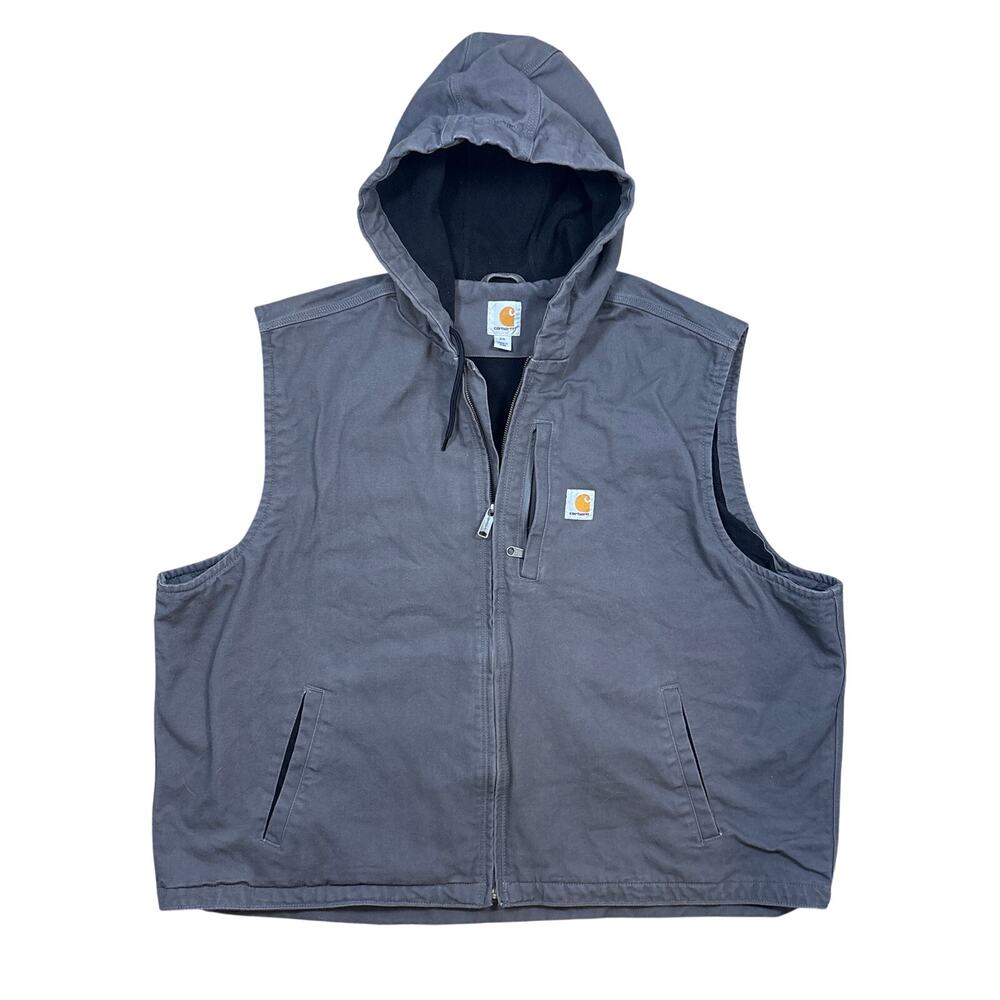 Carhartt Grey Hooded full zip fleece lined Canvas Vest 3XL 103837 GVL